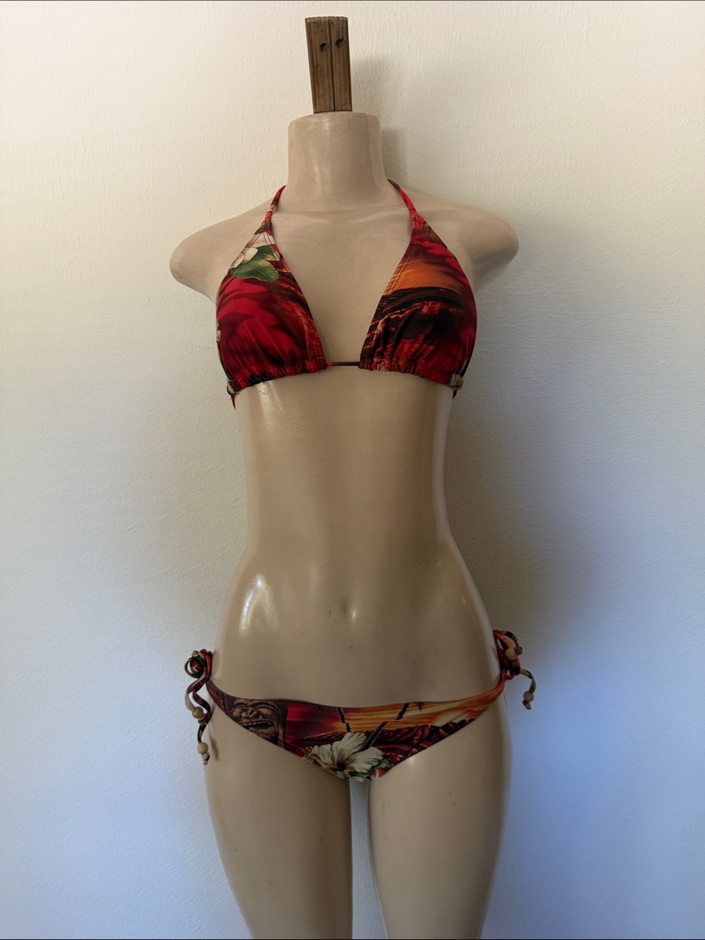 Red Sunset Floral Halter String 2pc Bikini - Women's Swim M